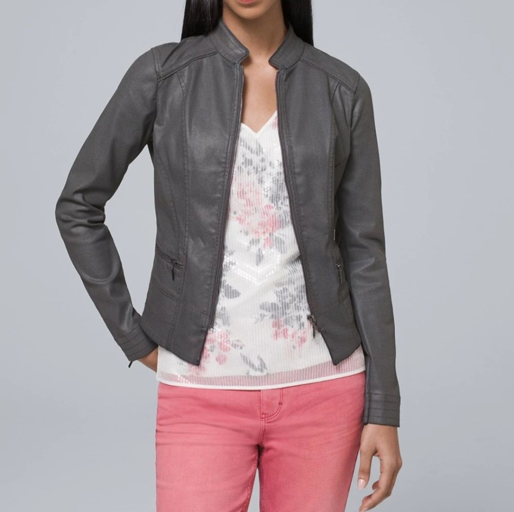 WHBM Coated Denim Moto in Charcoal